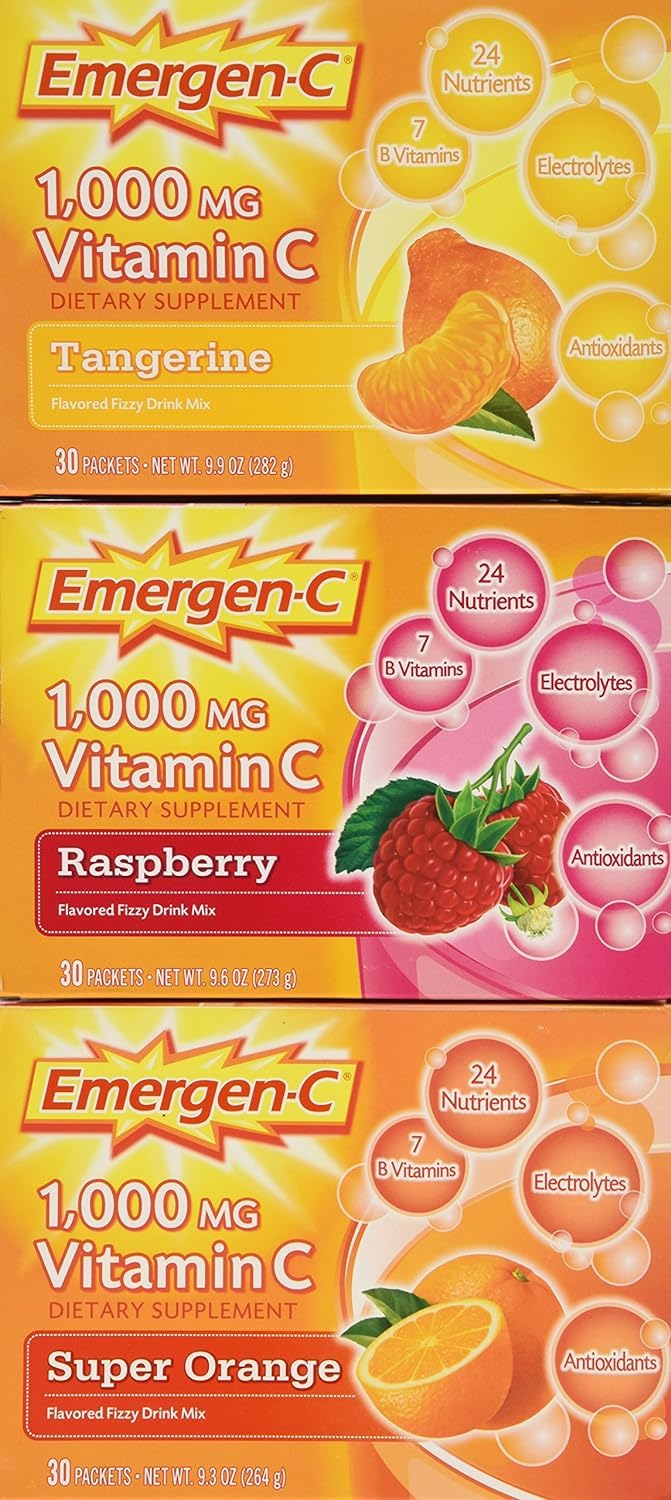 Emergen-C 1,000 mg Vitamin C Dietary Supplement Drink Mix, Super Orange/Raspberry - Maple Wellness Supplements