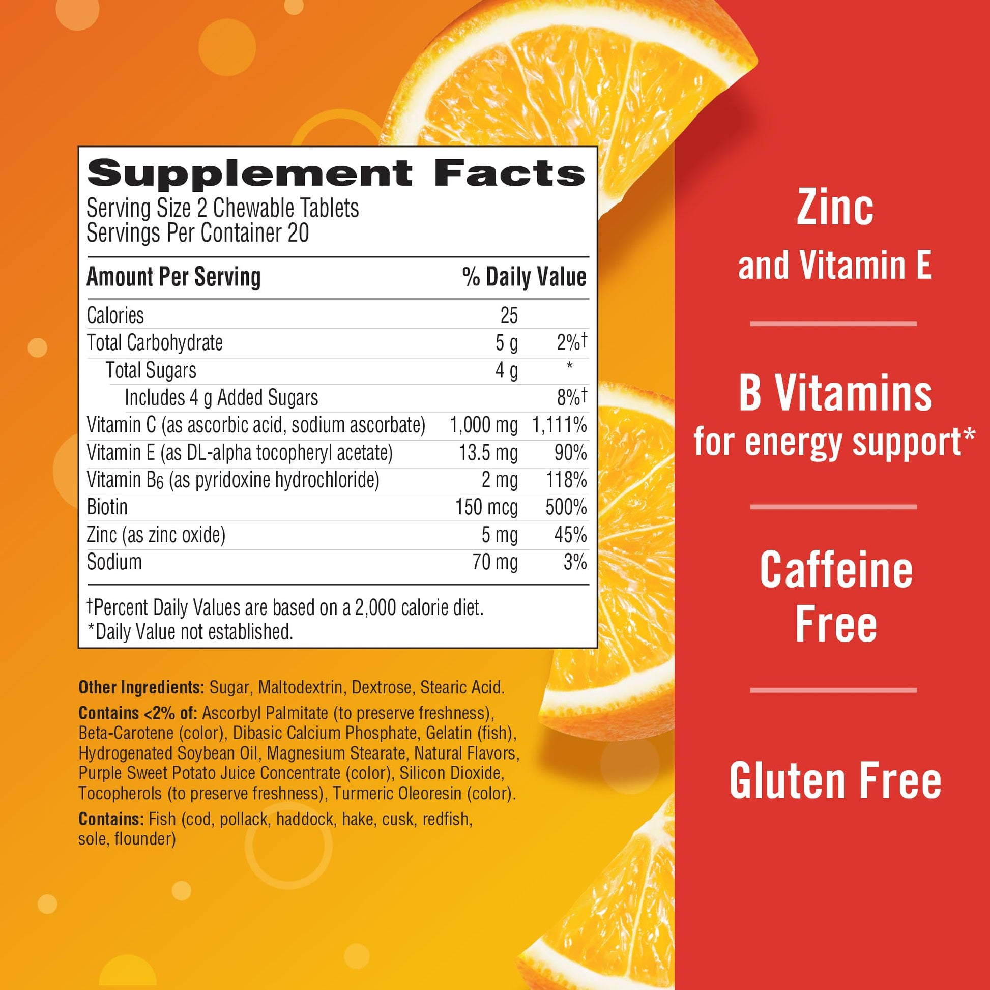 Emergen-C Chewable Vitamin C 1000mg, With B Vitamins And Antioxidants Tablet (40 Count, Orange Blast Flavor), Dietary Supplement - Maple Wellness Supplements