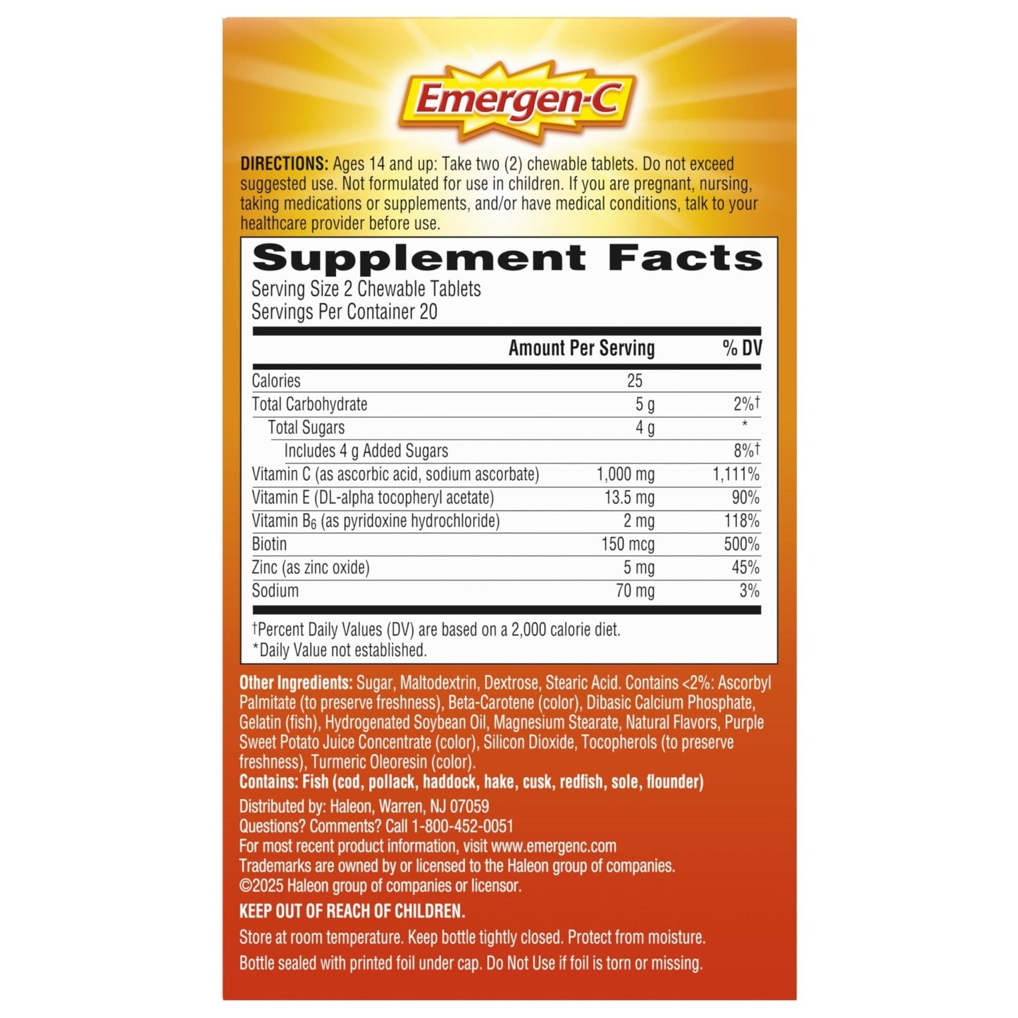 Emergen-C Chewable Vitamin C 1000mg, With B Vitamins And Antioxidants Tablet (40 Count, Orange Blast Flavor), Dietary Supplement - Maple Wellness Supplements