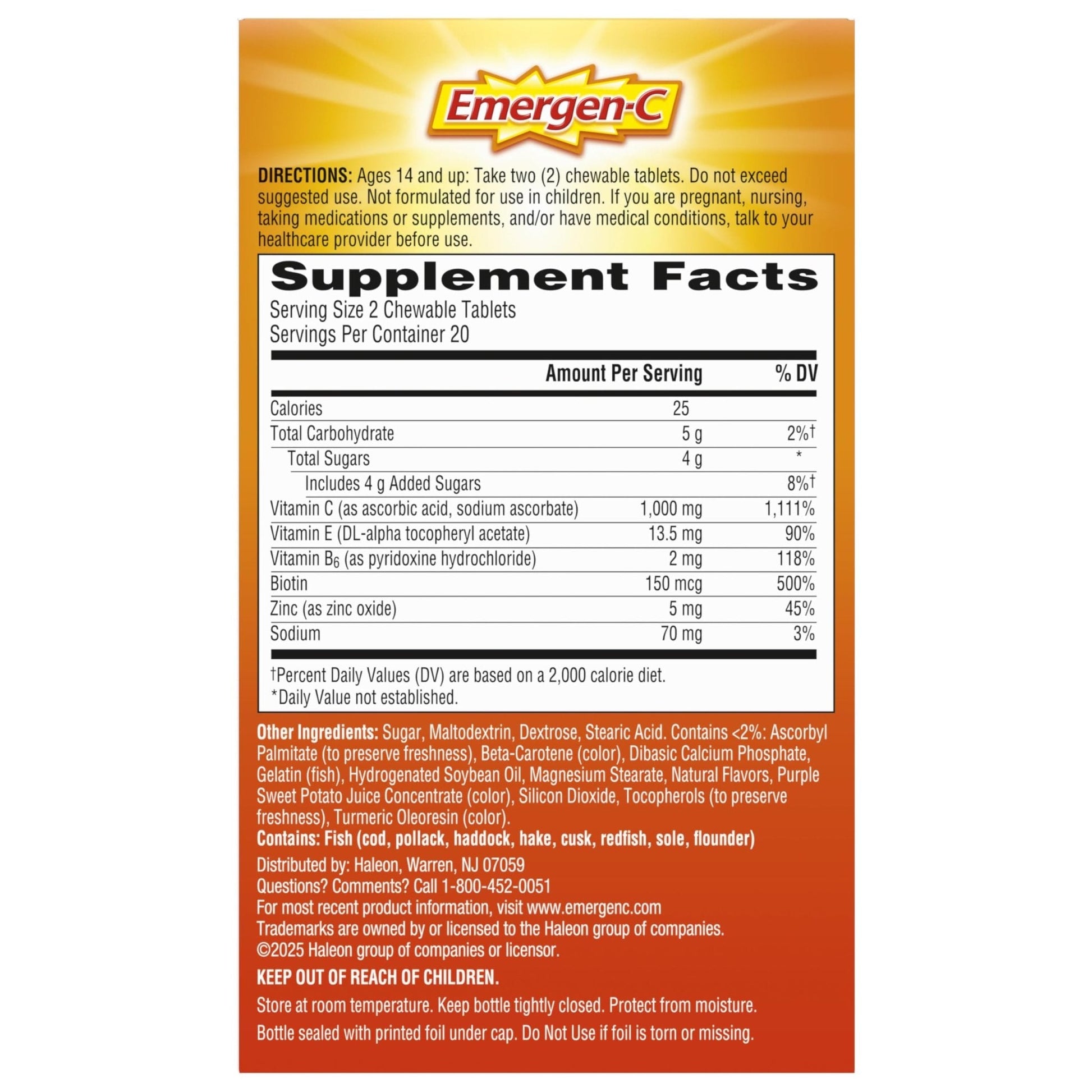 Emergen-C Chewable Vitamin C 1000mg, With B Vitamins And Antioxidants Tablet (40 Count, Orange Blast Flavor), Dietary Supplement - Maple Wellness Supplements