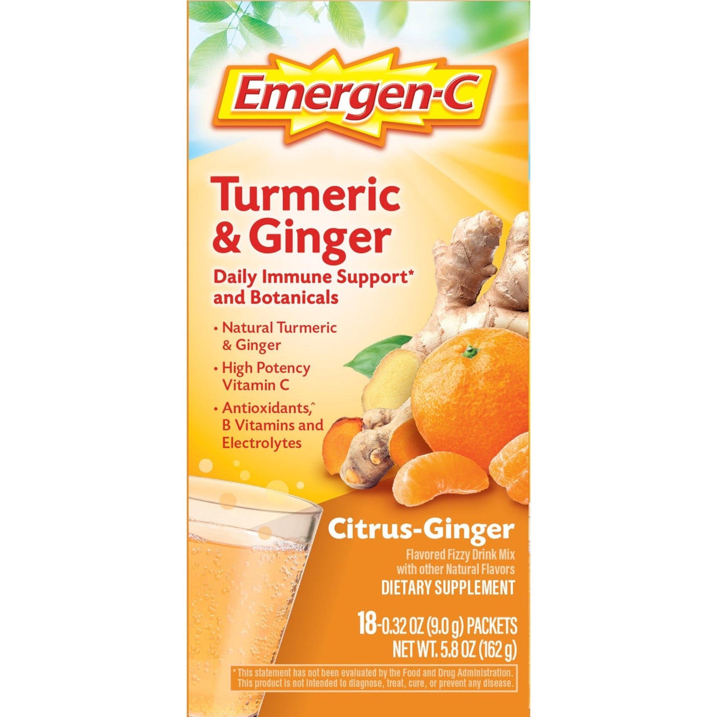 Emergen-C Citrus-Ginger Fizzy Drink Mix, Turmeric and Ginger, Immune Support, Natural Flavors - Maple Wellness Supplements