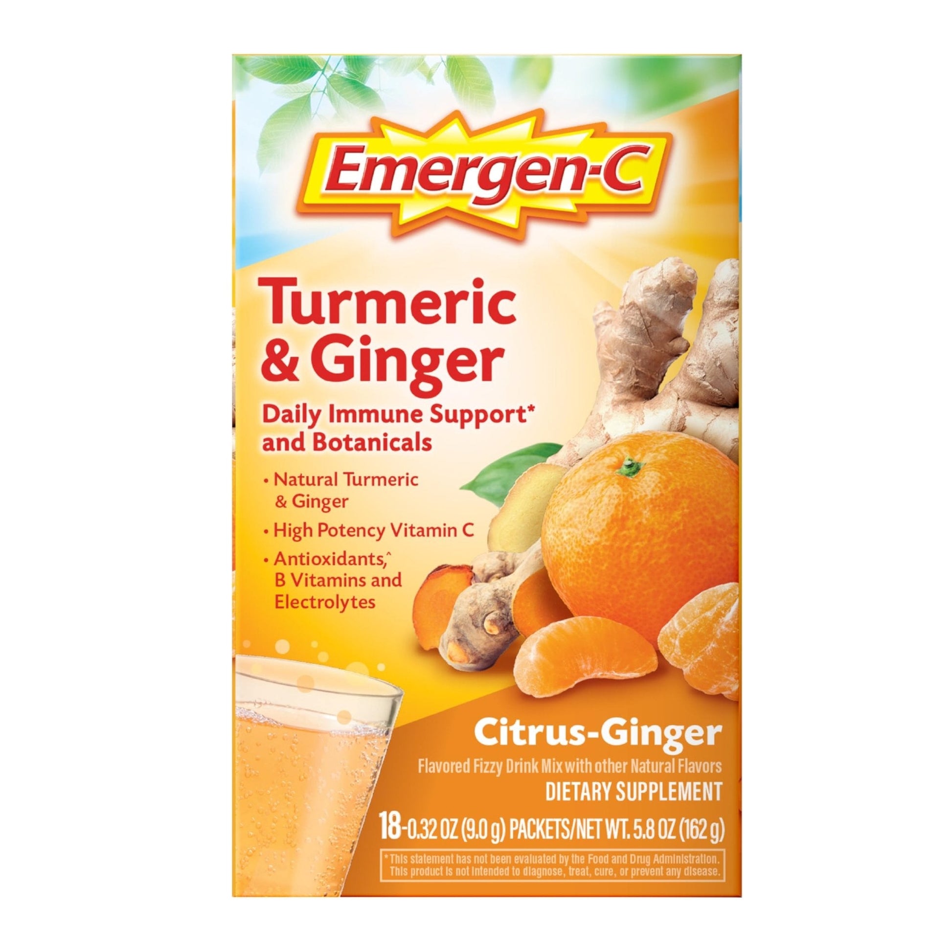 Emergen-C Citrus-Ginger Fizzy Drink Mix, Turmeric and Ginger, Immune Support, Natural Flavors - Maple Wellness Supplements