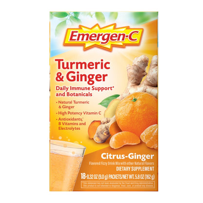 Emergen-C Citrus-Ginger Fizzy Drink Mix, Turmeric and Ginger, Immune Support, Natural Flavors - Maple Wellness Supplements