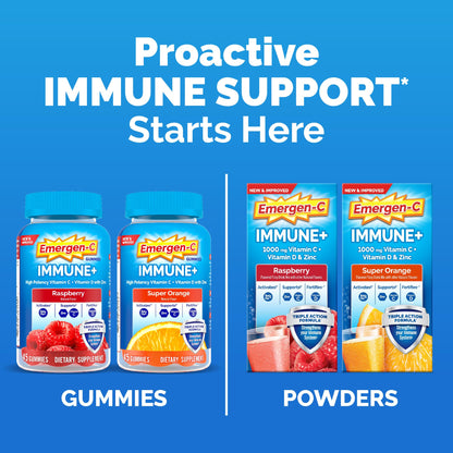 Emergen-C Immune+ Triple Action Immune Support Gummies, BetaVia (R), 1000mg Vitamin C, B Vitamins, Vitamin D and Antioxidants - Maple Wellness Supplements