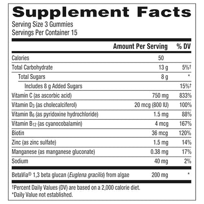 Emergen-C Immune+ Triple Action Immune Support Gummies, BetaVia (R), 1000mg Vitamin C, B Vitamins, Vitamin D and Antioxidants - Maple Wellness Supplements