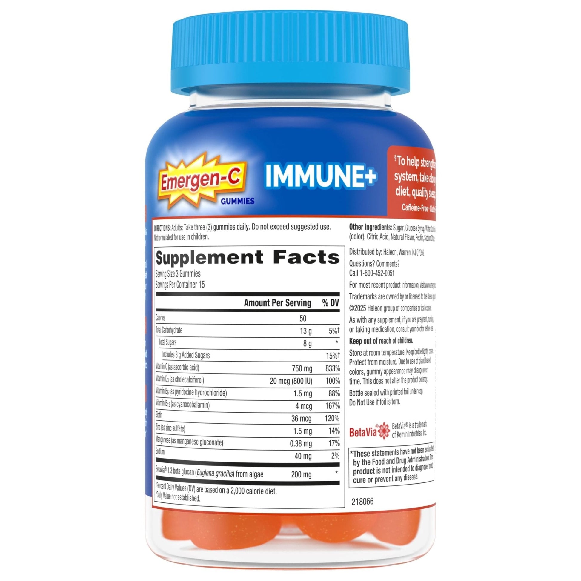 Emergen-C Immune+ Triple Action Immune Support Gummies, BetaVia (R), 1000mg Vitamin C, B Vitamins, Vitamin D and Antioxidants - Maple Wellness Supplements