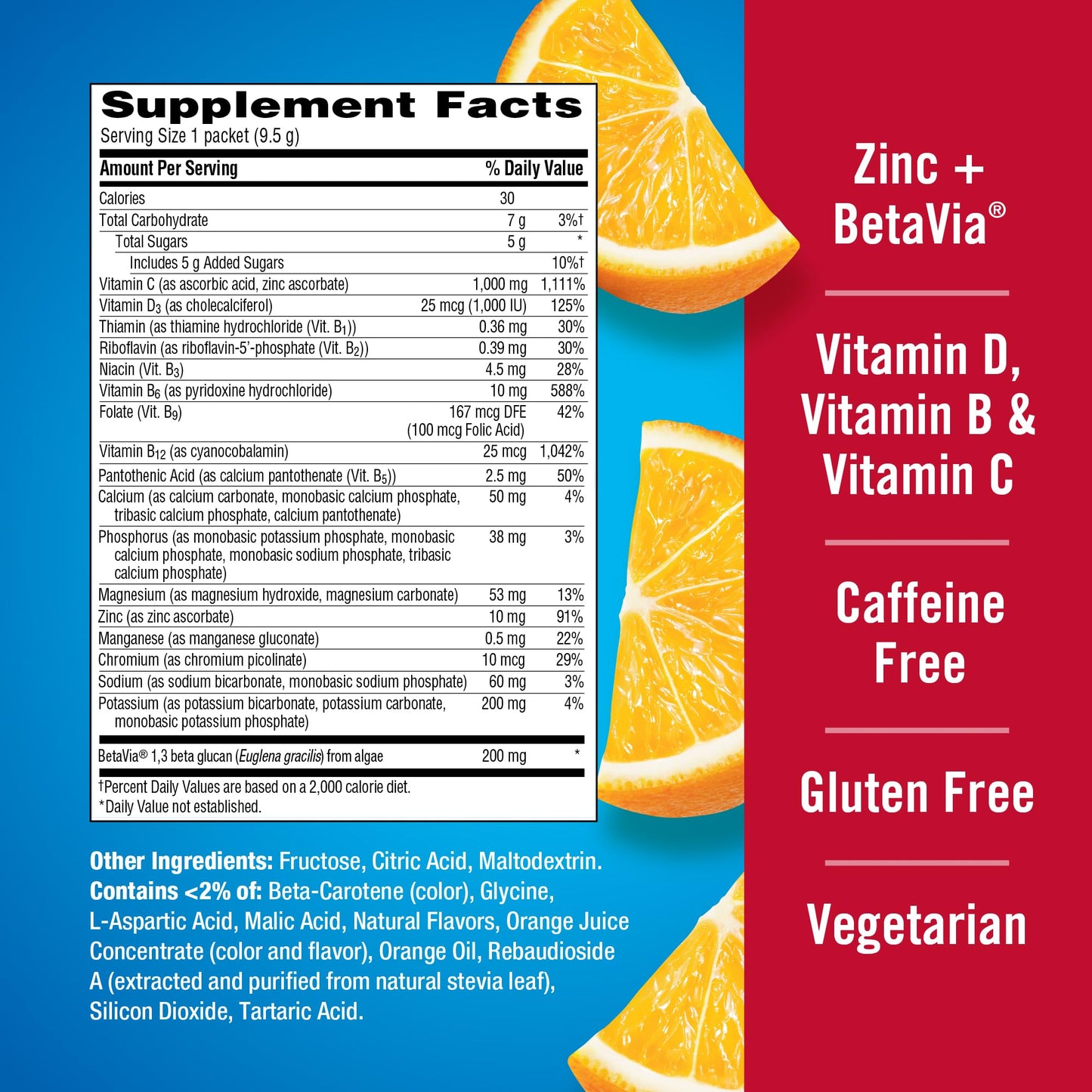 Emergen-C Immune+ Triple Action Immune Support Powder, BetaVia (R), 1000mg Vitamin C, B Vitamins, Vitamin D and Antioxidants - Maple Wellness Supplements