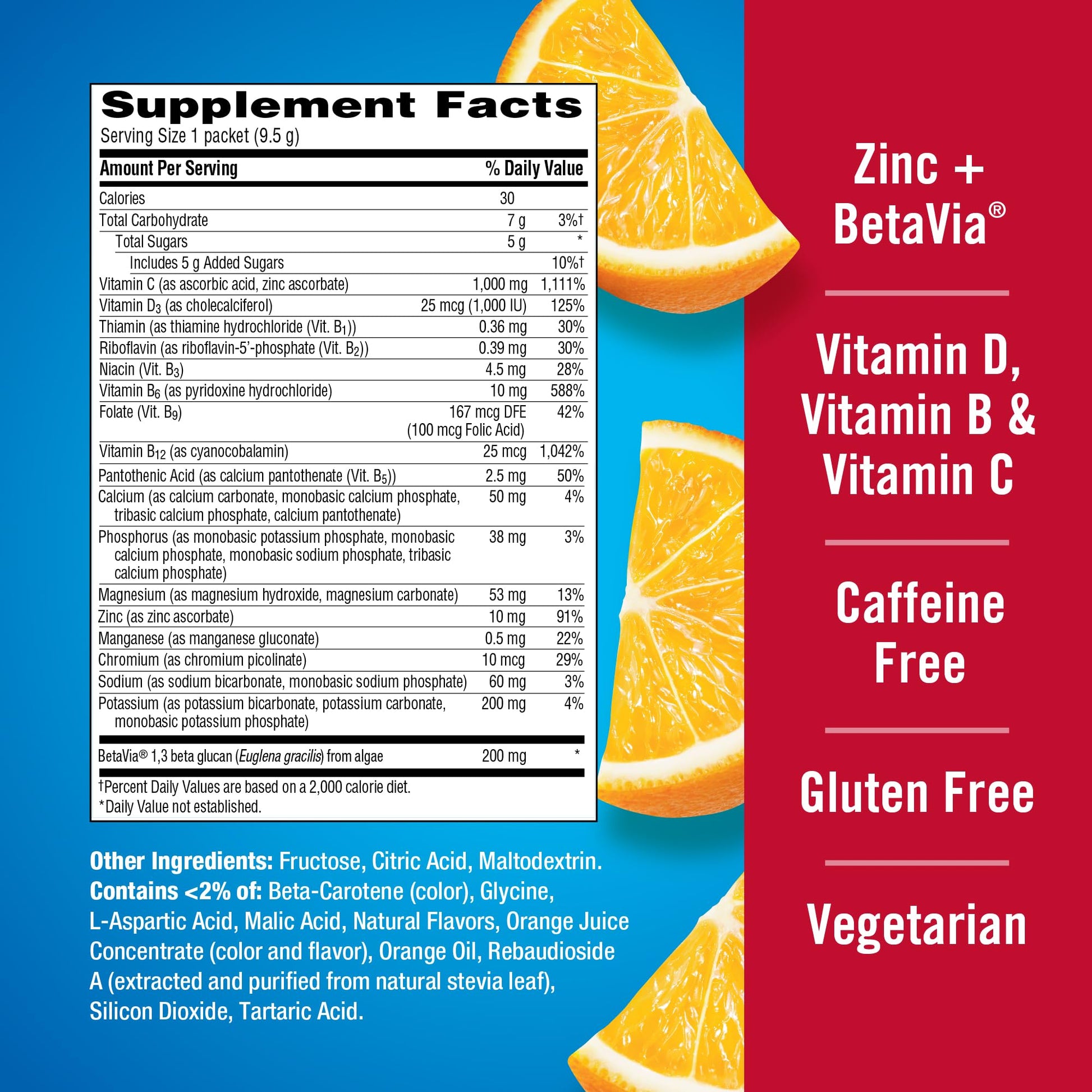 Emergen-C Immune+ Triple Action Immune Support Powder, BetaVia (R), 1000mg Vitamin C, B Vitamins, Vitamin D and Antioxidants - Maple Wellness Supplements