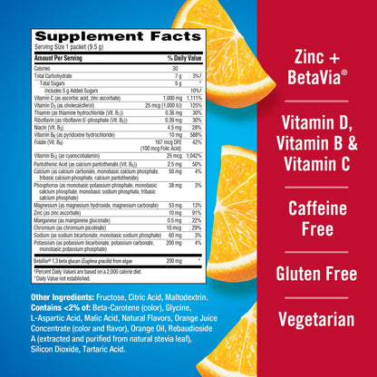 Emergen-C Immune+ Triple Action Immune Support Powder, BetaVia (R), 1000mg Vitamin C, B Vitamins, Vitamin D and Antioxidants - Maple Wellness Supplements