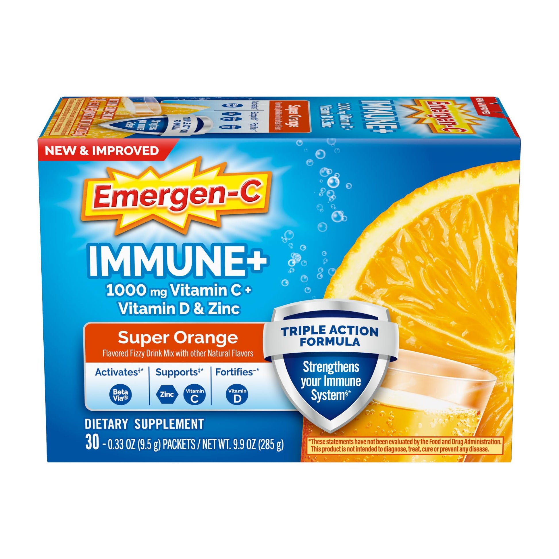 Emergen-C Immune+ Triple Action Immune Support Powder, BetaVia (R), 1000mg Vitamin C, B Vitamins, Vitamin D and Antioxidants - Maple Wellness Supplements
