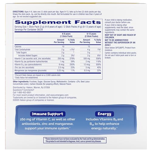 Emergen-C Kidz Crystals, On-the-Go Emergen-C Immune Support Supplement with Vitamin C, B Vitamins, Zinc and Manganese - Maple Wellness Supplements