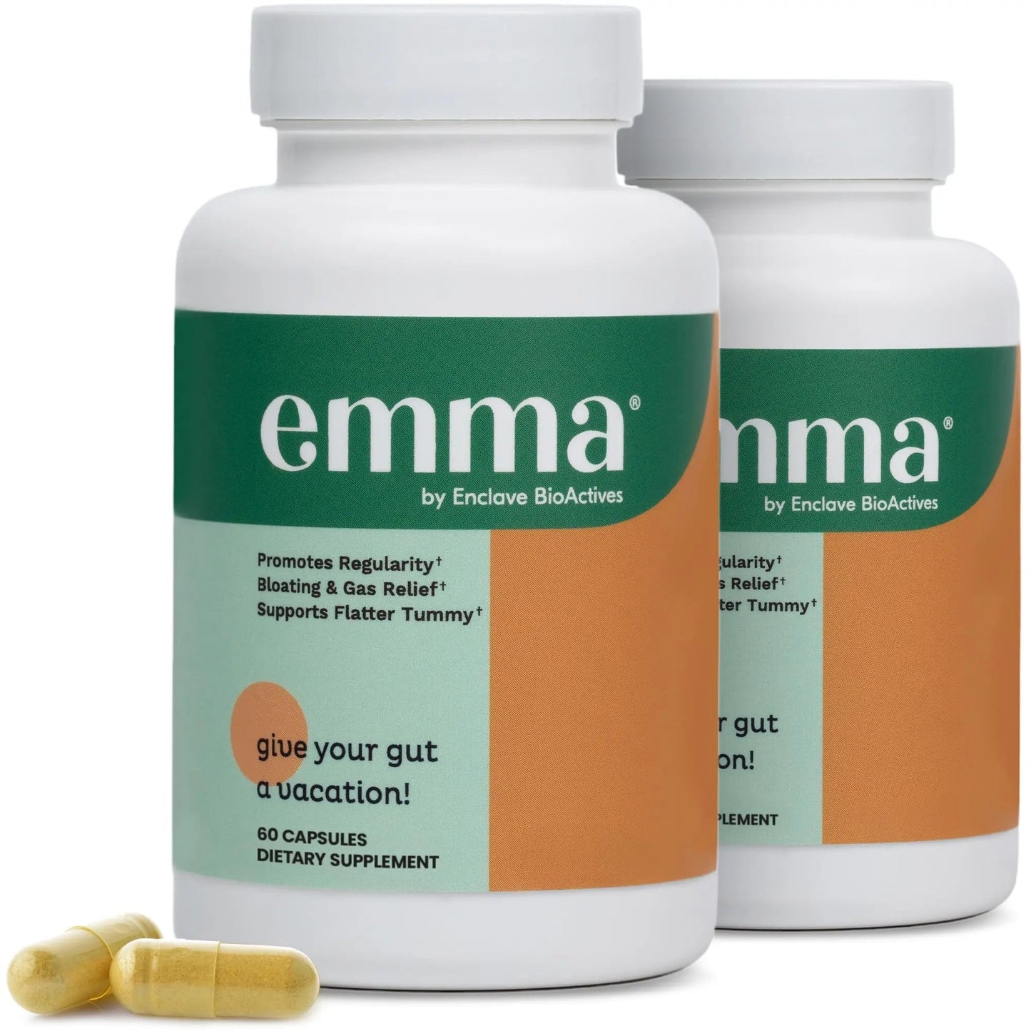 Emma Gut Health - 2 Pack - Gas and Bloating Relief, Constipation, Leaky Gut Repair - Gut Cleanse & Restore Digestion - Regulate Bowel Movement. Probiotics and Laxative Alternative, 120 Capsules - Maple Wellness Supplements
