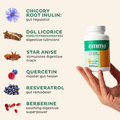 Emma Gut Health - 2 Pack - Gas and Bloating Relief, Constipation, Leaky Gut Repair - Gut Cleanse & Restore Digestion - Regulate Bowel Movement. Probiotics and Laxative Alternative, 120 Capsules - Maple Wellness Supplements