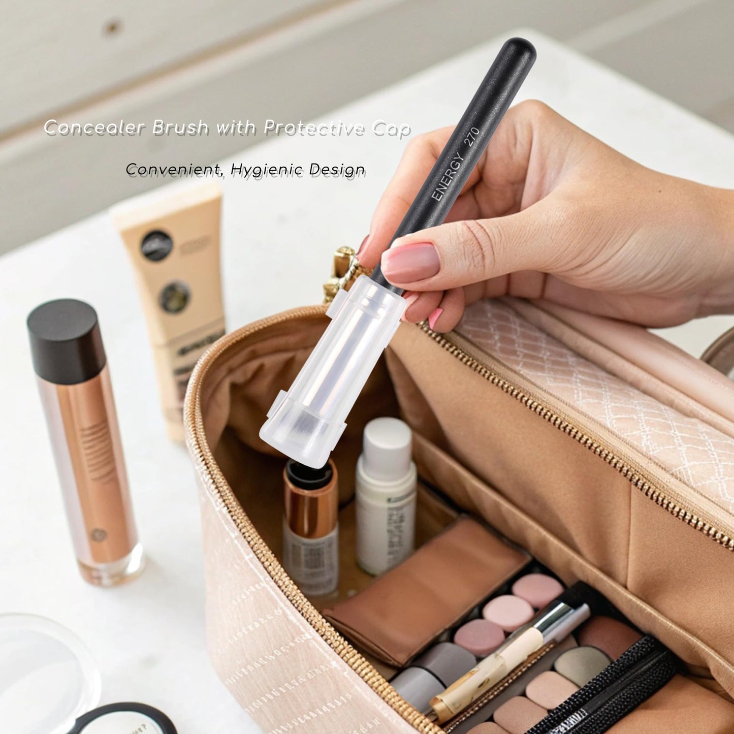 ENERGY Concealer Brush Under Eye Mini Angled Flat Top Kabuki Nose Contour Brush for Concealing Blending Setting Buffing with Powder Liquid Cream Cosmetic Pro Small Makeup Foundation brushes 270 - Maple Wellness Supplements