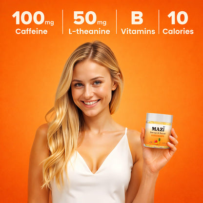 Energy & Focus Gummies | 100mg Natural Caffeine + L-Theanine + Vitamin B6 & B12 + CoQ10 | Nootropic Cognitive Brain Performance Supplement | No Crash or Jitters - Maple Wellness Supplements