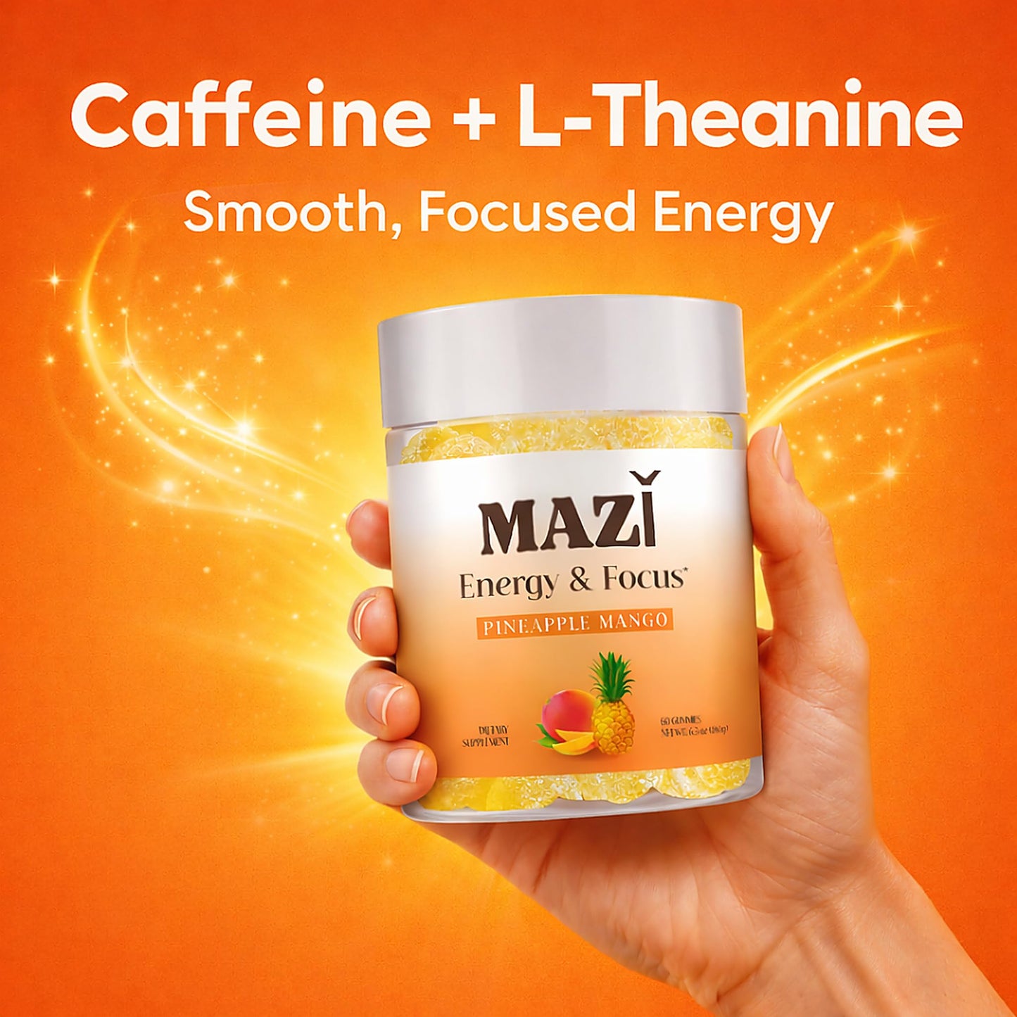 Energy & Focus Gummies | 100mg Natural Caffeine + L-Theanine + Vitamin B6 & B12 + CoQ10 | Nootropic Cognitive Brain Performance Supplement | No Crash or Jitters - Maple Wellness Supplements