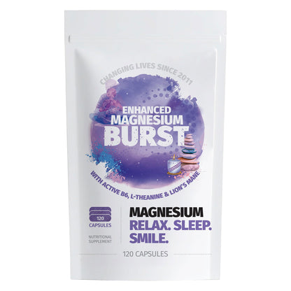 Enhanced Magnesium (Capsules) | Precise 300mg per Serving | Enhancement Blend: Organic Lion's Mane Extract, L-theanine, Active Vitamin B6 | 120 Capsules - by Organic Burst - Maple Wellness Supplements