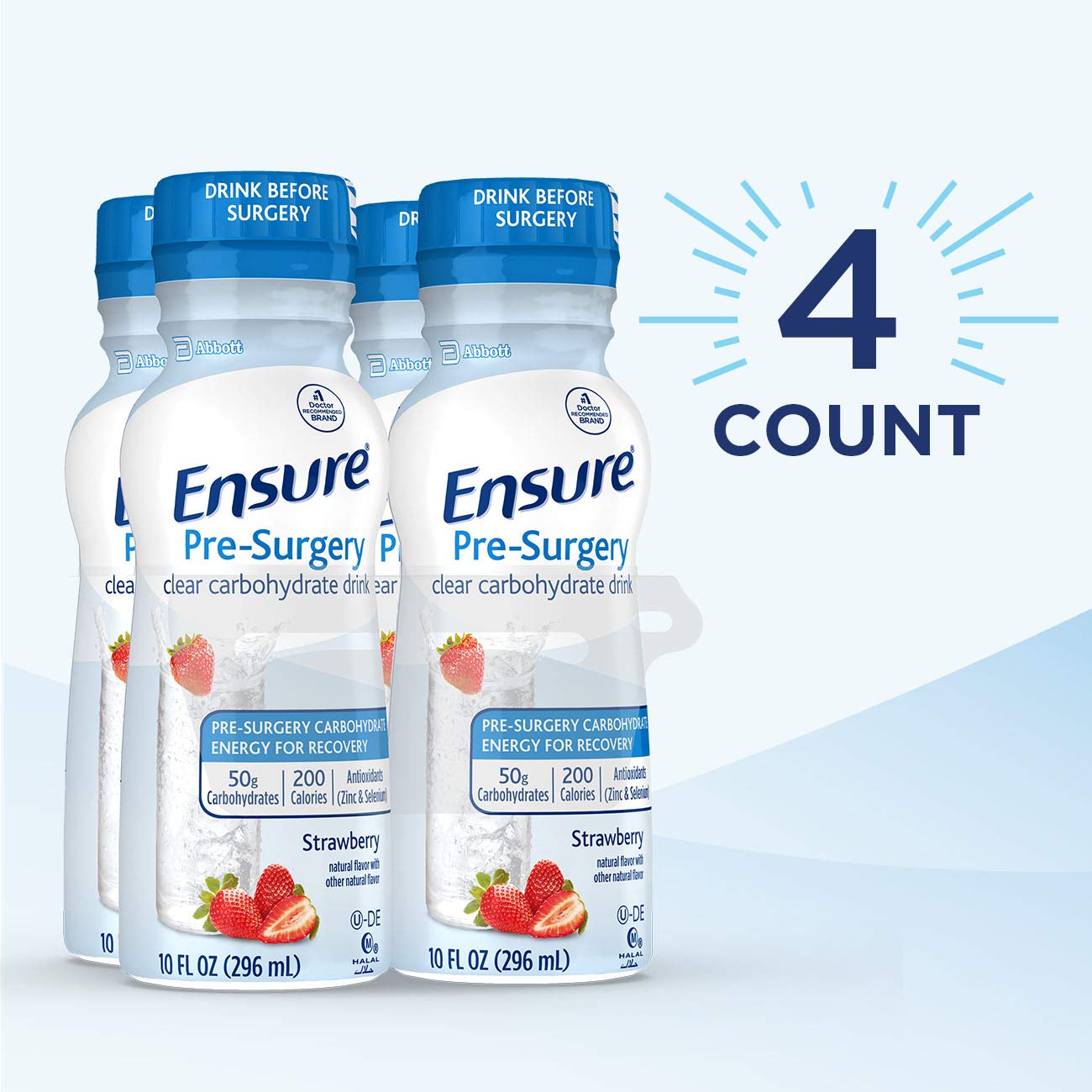 Ensure Pre-Surgery, Clear Carbohydrate Drink, Strawberry, 10 fl oz, 4 Count - Maple Wellness Supplements