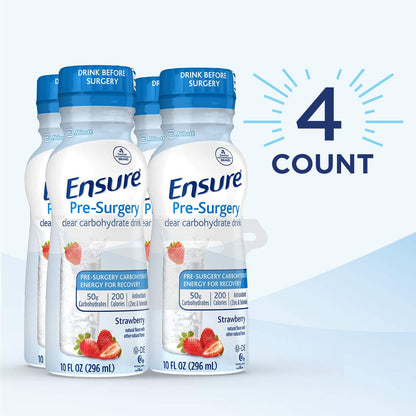 Ensure Pre-Surgery, Clear Carbohydrate Drink, Strawberry, 10 fl oz, 4 Count - Maple Wellness Supplements