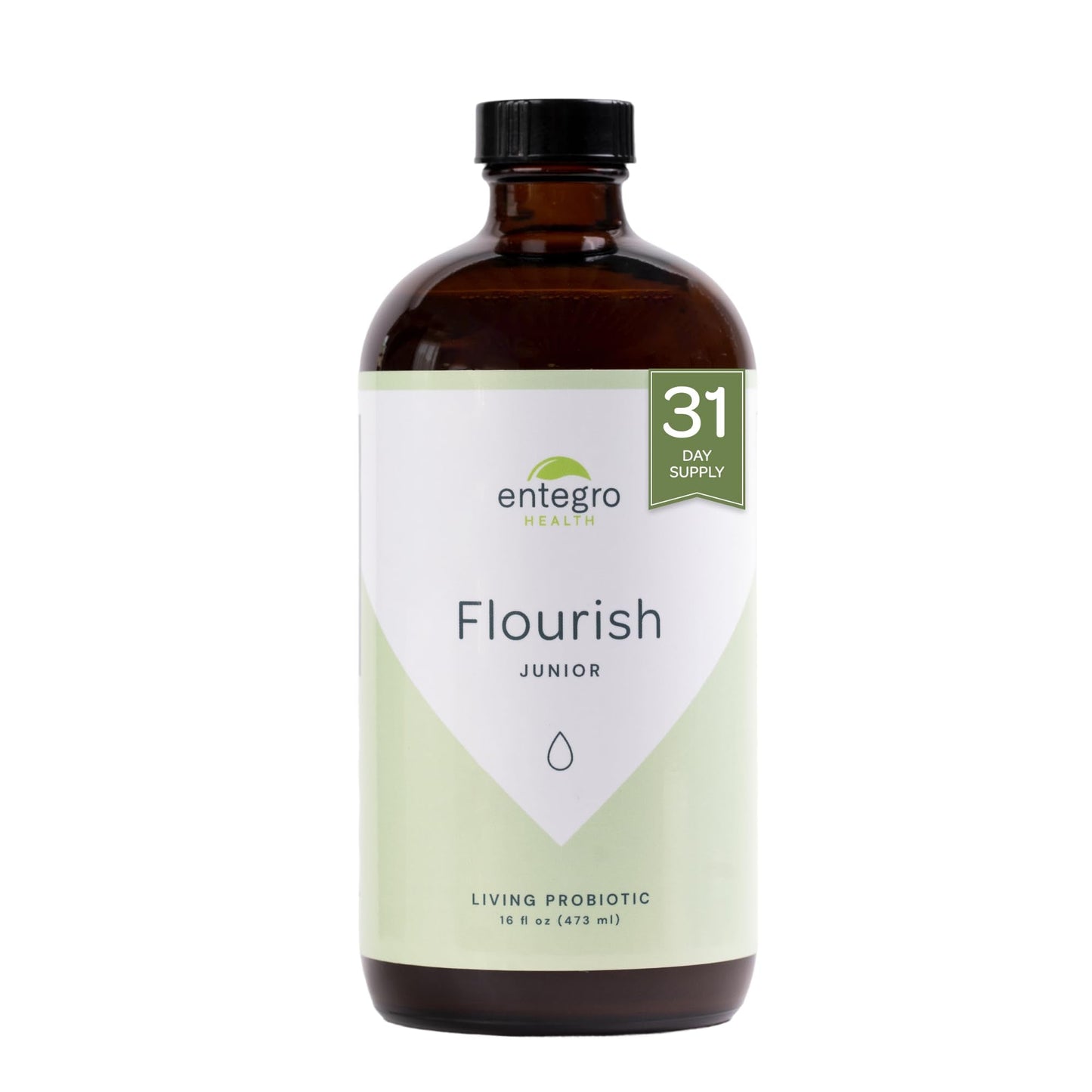ENTEGRO Flourish Junior Liquid Probiotic & Postbiotic Supplement - Glass | 11 Live Cultures | Gut & Digestive Health for Women, Men & Kids | Organic, Vegan, Allergen Free | USA Made | 16 fl oz - Maple Wellness Supplements