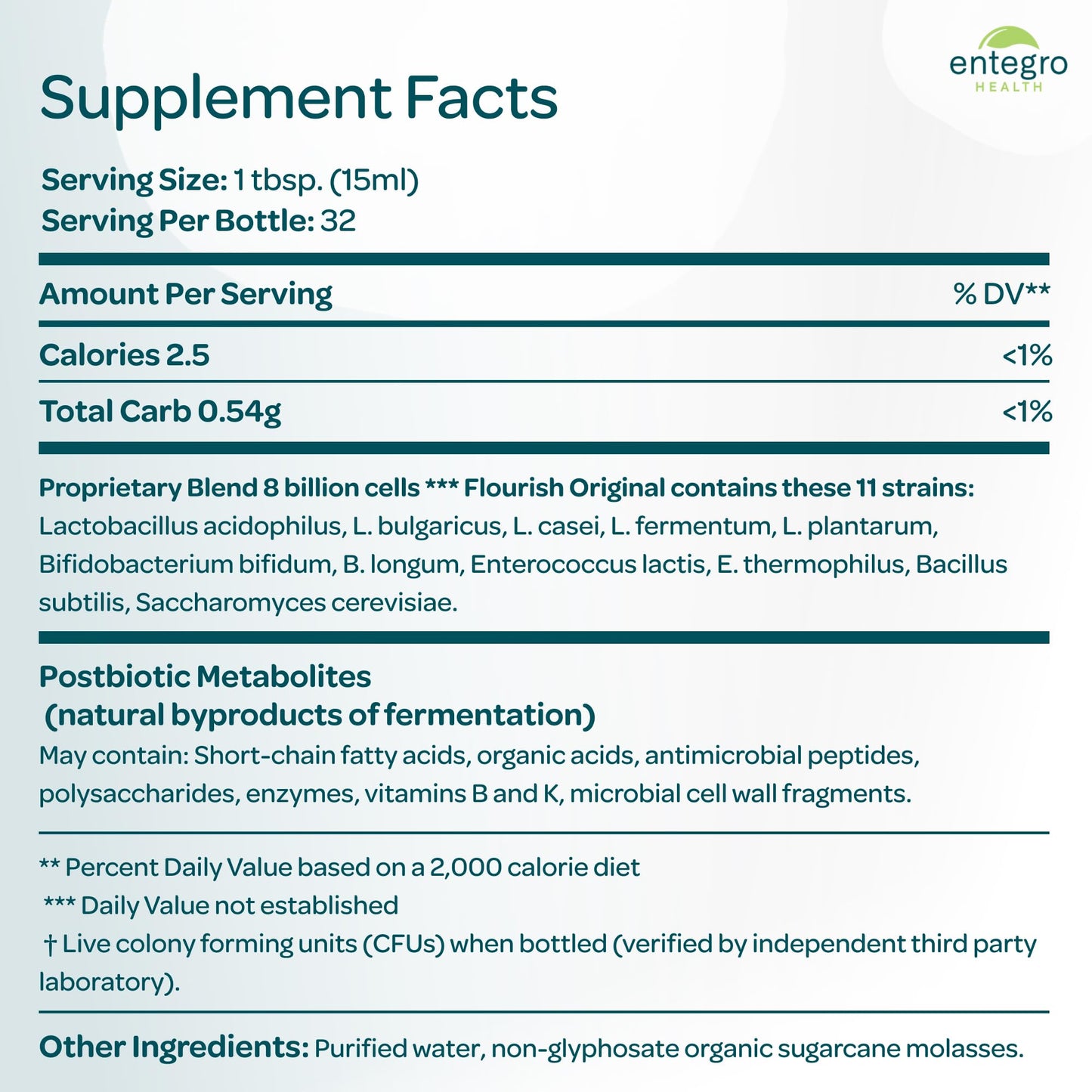ENTEGRO Flourish Original Liquid Probiotic & Postbiotic Supplement - Glass | 11 Live Cultures | Gut & Digestive Health for Women, Men & Kids | Organic, Vegan - Maple Wellness Supplements