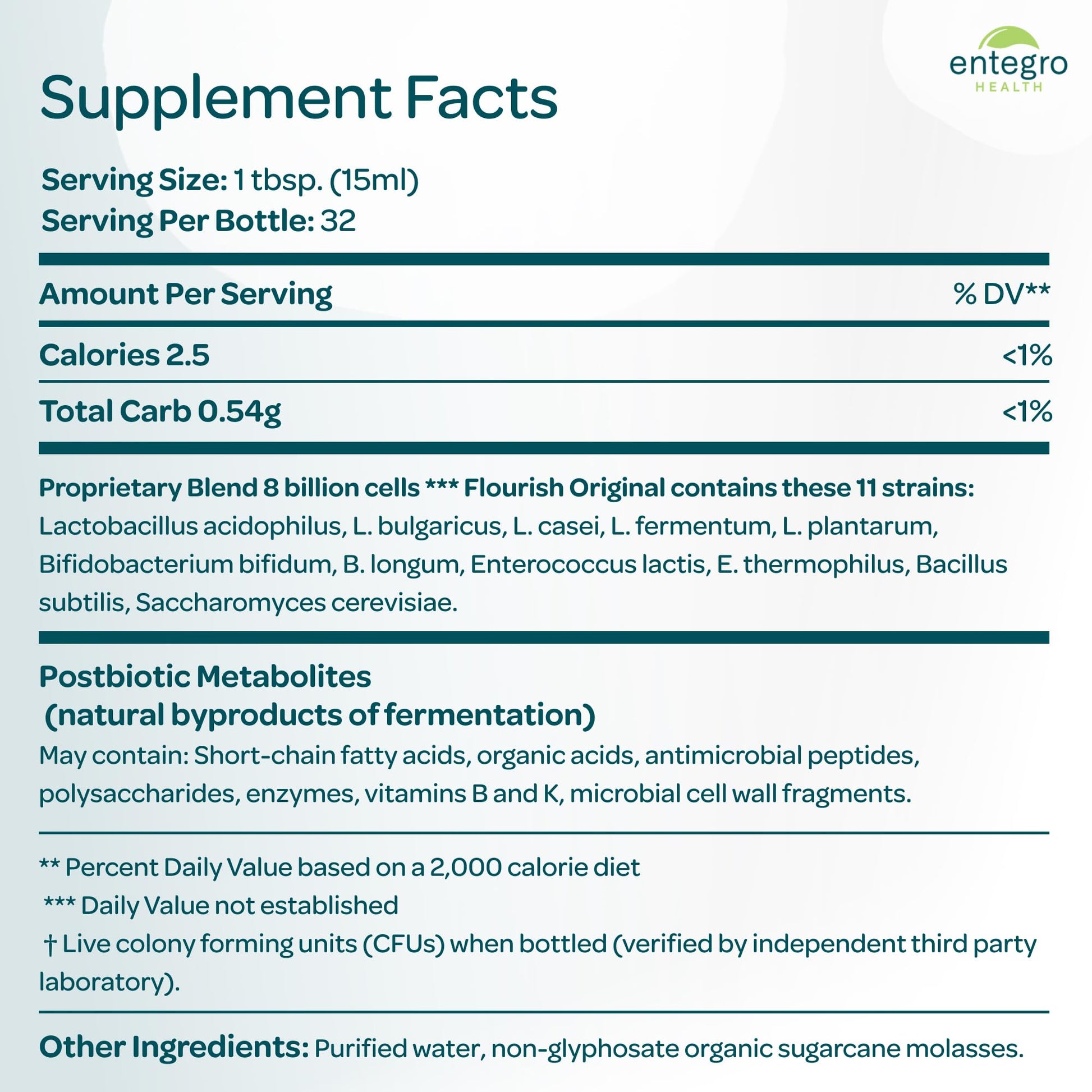 ENTEGRO Flourish Original Liquid Probiotic & Postbiotic Supplement - Glass | 11 Live Cultures | Gut & Digestive Health for Women, Men & Kids | Organic, Vegan - Maple Wellness Supplements