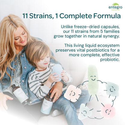 ENTEGRO Flourish Original Liquid Probiotic & Postbiotic Supplement - Glass | 11 Live Cultures | Gut & Digestive Health for Women, Men & Kids | Organic, Vegan - Maple Wellness Supplements