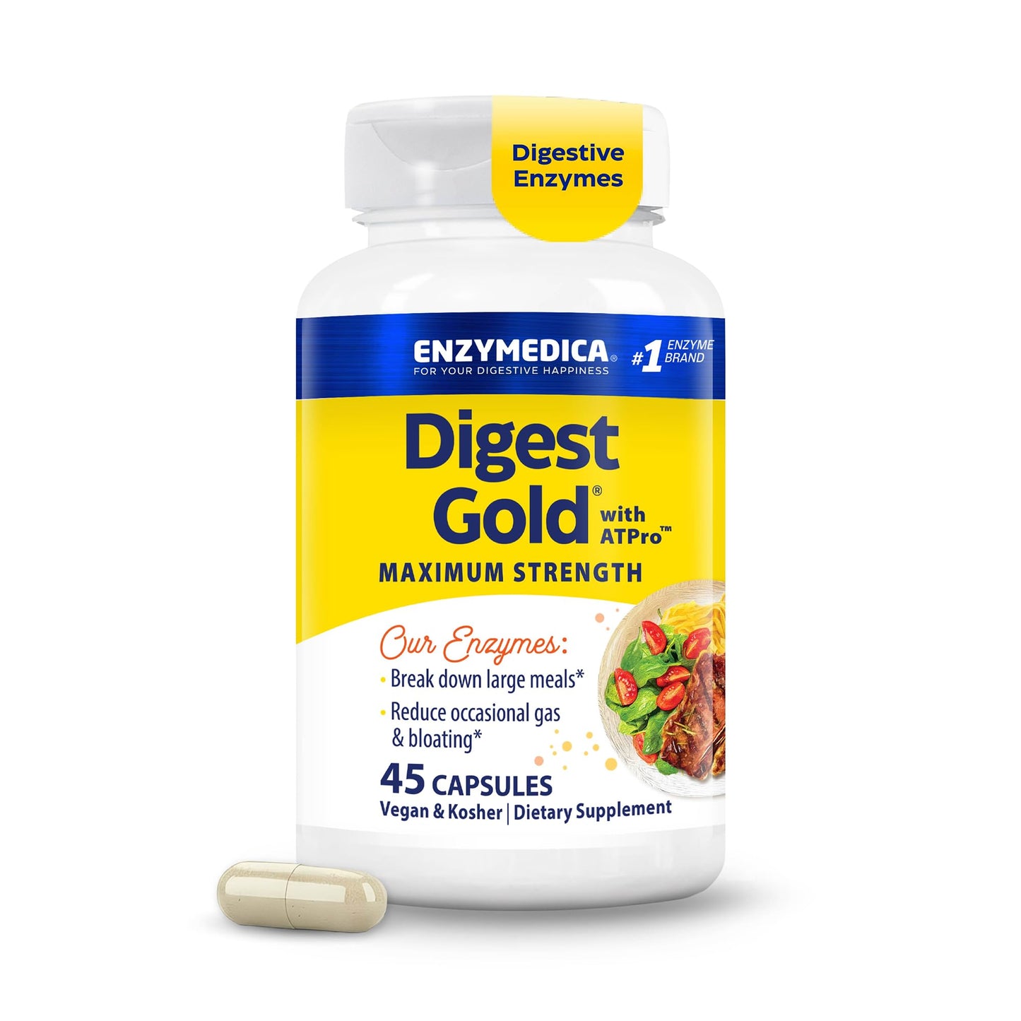 Enzymedica, Digest Gold + ATPro, Maximum Strength Enzymes, 45 Capsules - Maple Wellness Supplements