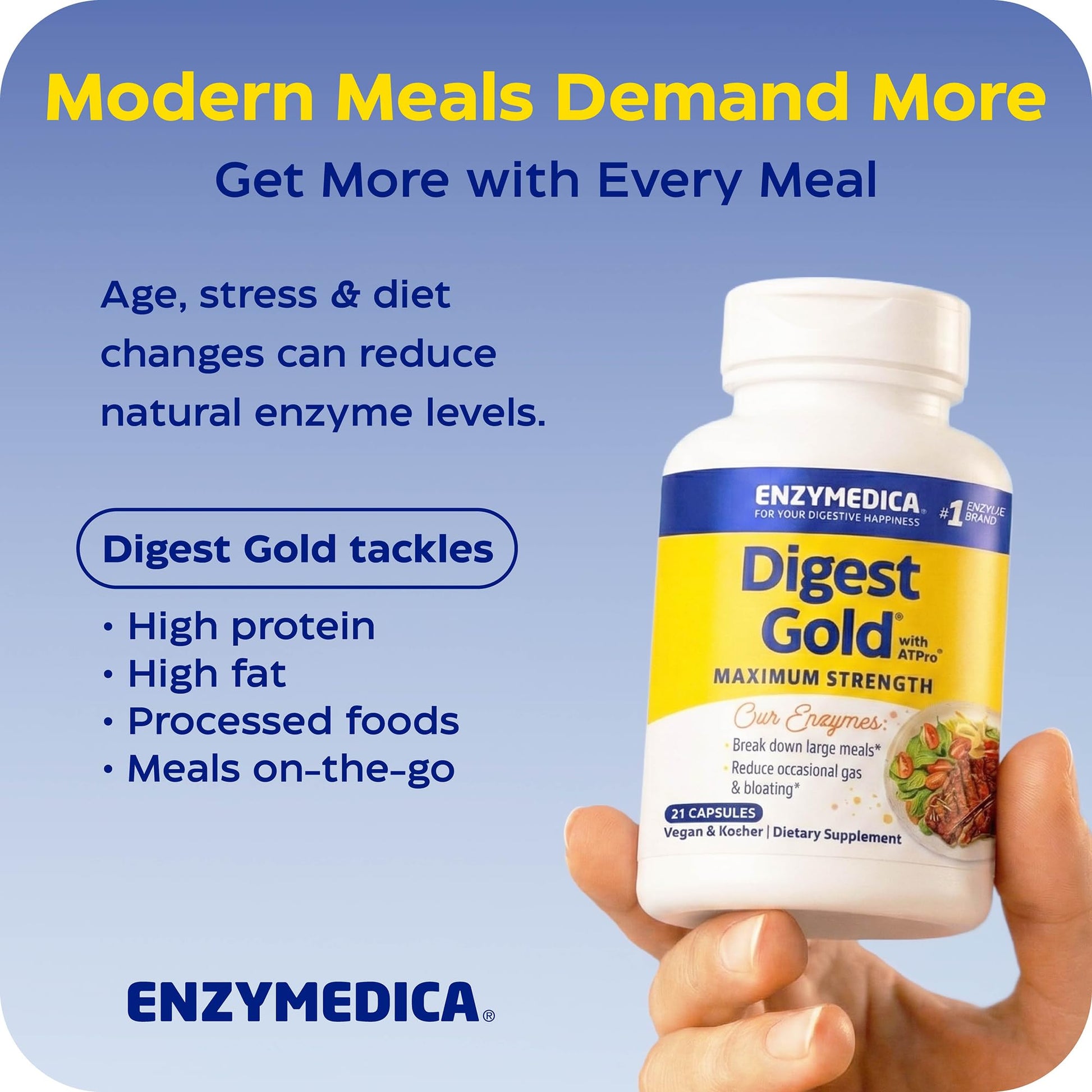 Enzymedica, Digest Gold + ATPro, Maximum Strength Enzymes, 45 Capsules - Maple Wellness Supplements