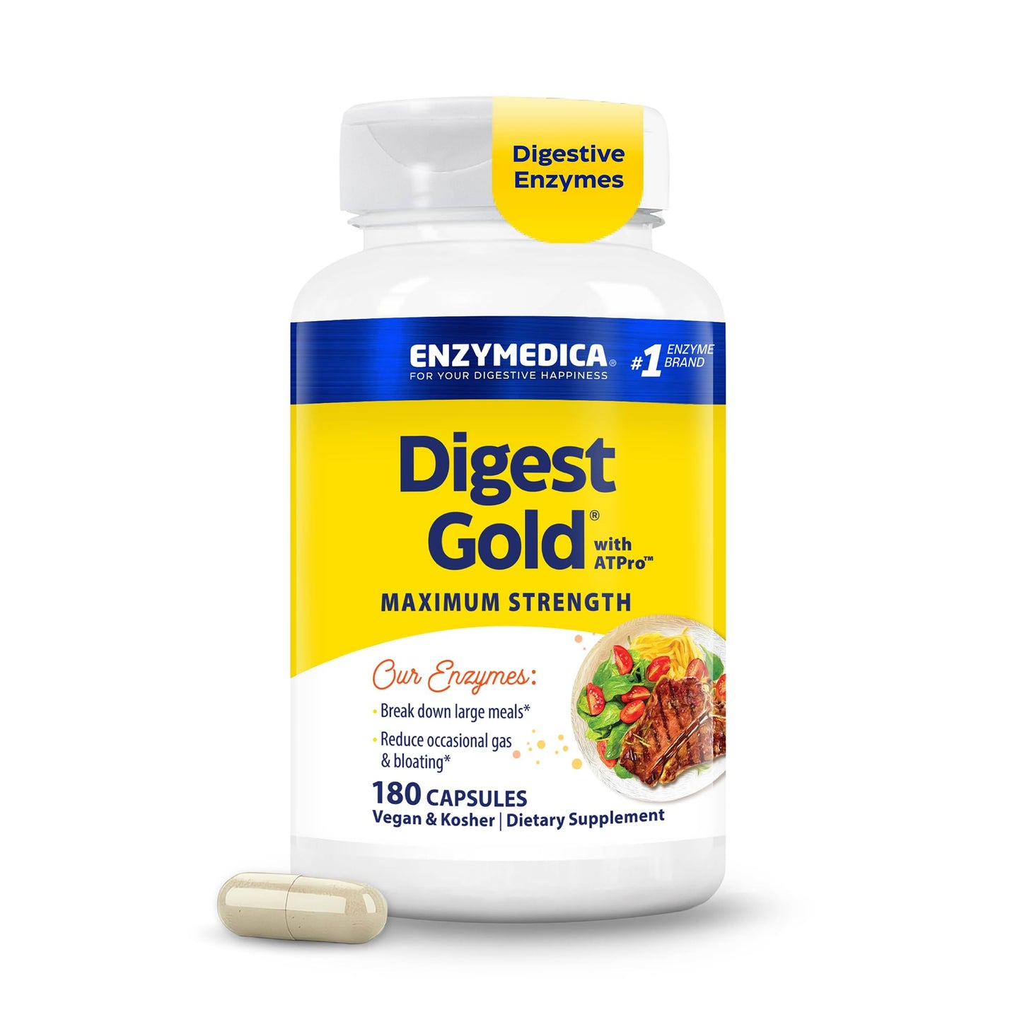 Enzymedica Digest Gold - Digestive Enzyme Supplement for Women & Men, Enzyme Capsules for Digestion, Gut Health Support, Helps Gas & Bloating, ATPro Energy Support, - Maple Wellness Supplements