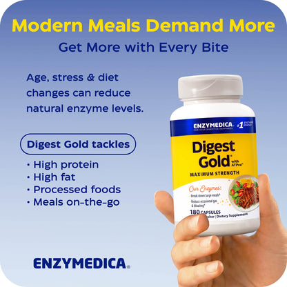 Enzymedica Digest Gold - Digestive Enzyme Supplement for Women & Men, Enzyme Capsules for Digestion, Gut Health Support, Helps Gas & Bloating, ATPro Energy Support, - Maple Wellness Supplements