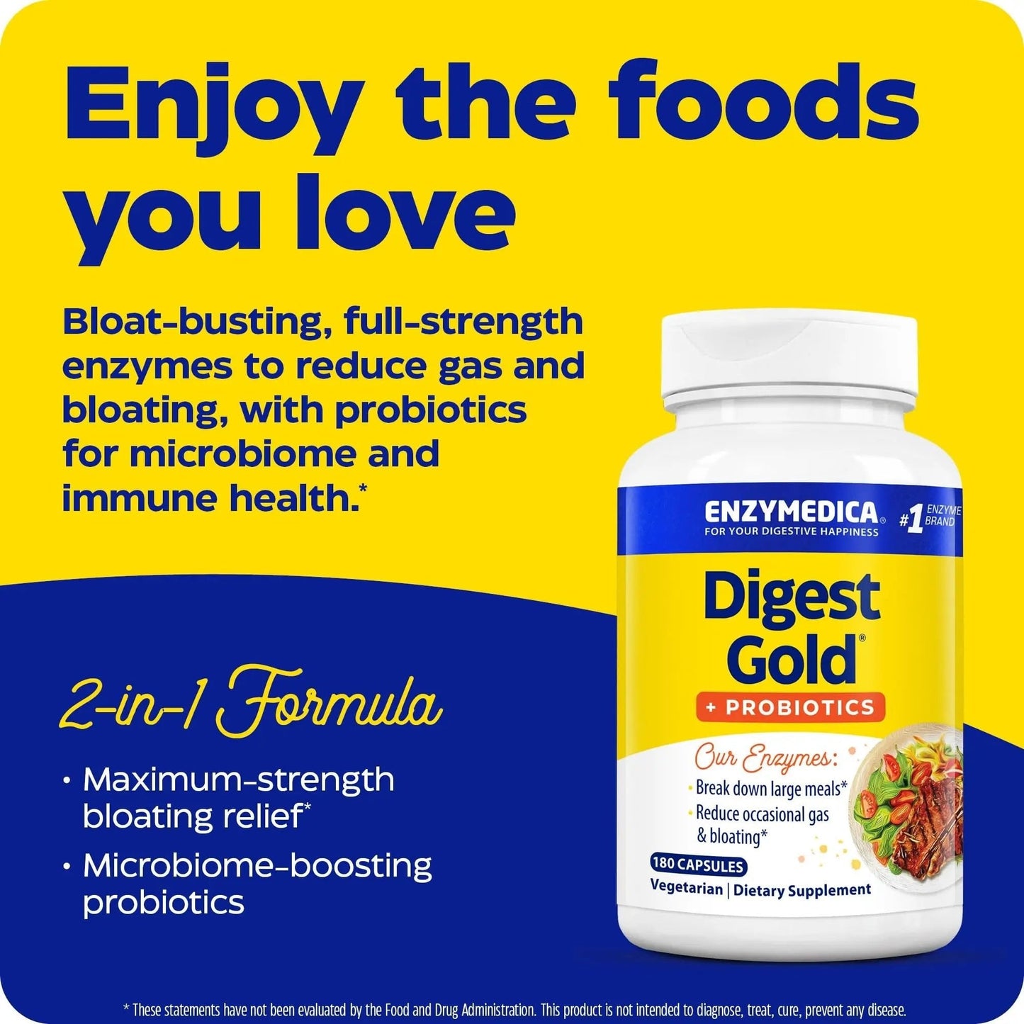 Enzymedica Digest Gold + Probiotics, 2-in-1 Digestive Enzymes & Probiotic Support, Promotes Gut Health with 1 Billion Active Cultures, 180 Capsules - Maple Wellness Supplements
