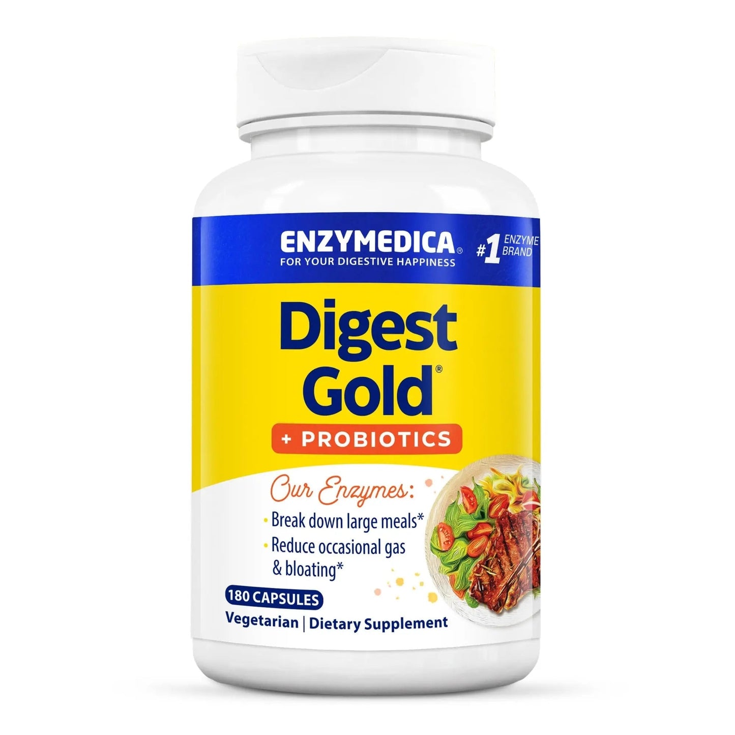 Enzymedica Digest Gold + Probiotics, 2-in-1 Digestive Enzymes & Probiotic Support, Promotes Gut Health with 1 Billion Active Cultures, 180 Capsules - Maple Wellness Supplements