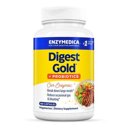 Enzymedica Digest Gold + Probiotics, 2-in-1 Digestive Enzymes & Probiotic Support, Promotes Gut Health with 1 Billion Active Cultures, 180 Capsules - Maple Wellness Supplements