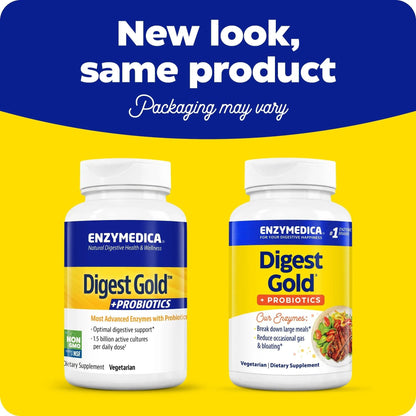 Enzymedica Digest Gold + Probiotics, 2-in-1 Digestive Enzymes & Probiotic Support, Promotes Gut Health with 1 Billion Active Cultures, 180 Capsules - Maple Wellness Supplements