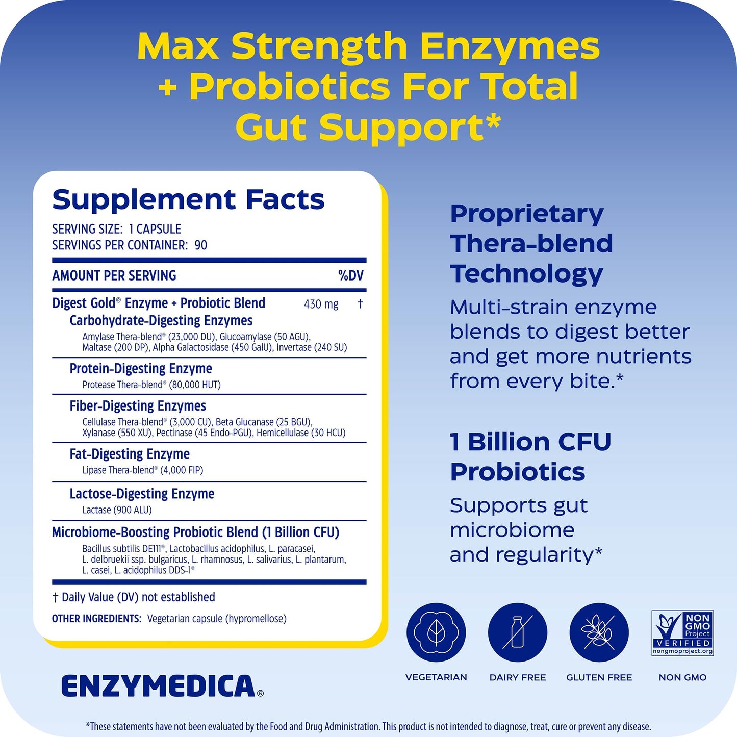 Enzymedica Digest Gold + Probiotics - Digestive Enzyme Supplement for Women & Men, Enzyme and Probiotic Capsules for Digestion, Gut Health Support, - Maple Wellness Supplements