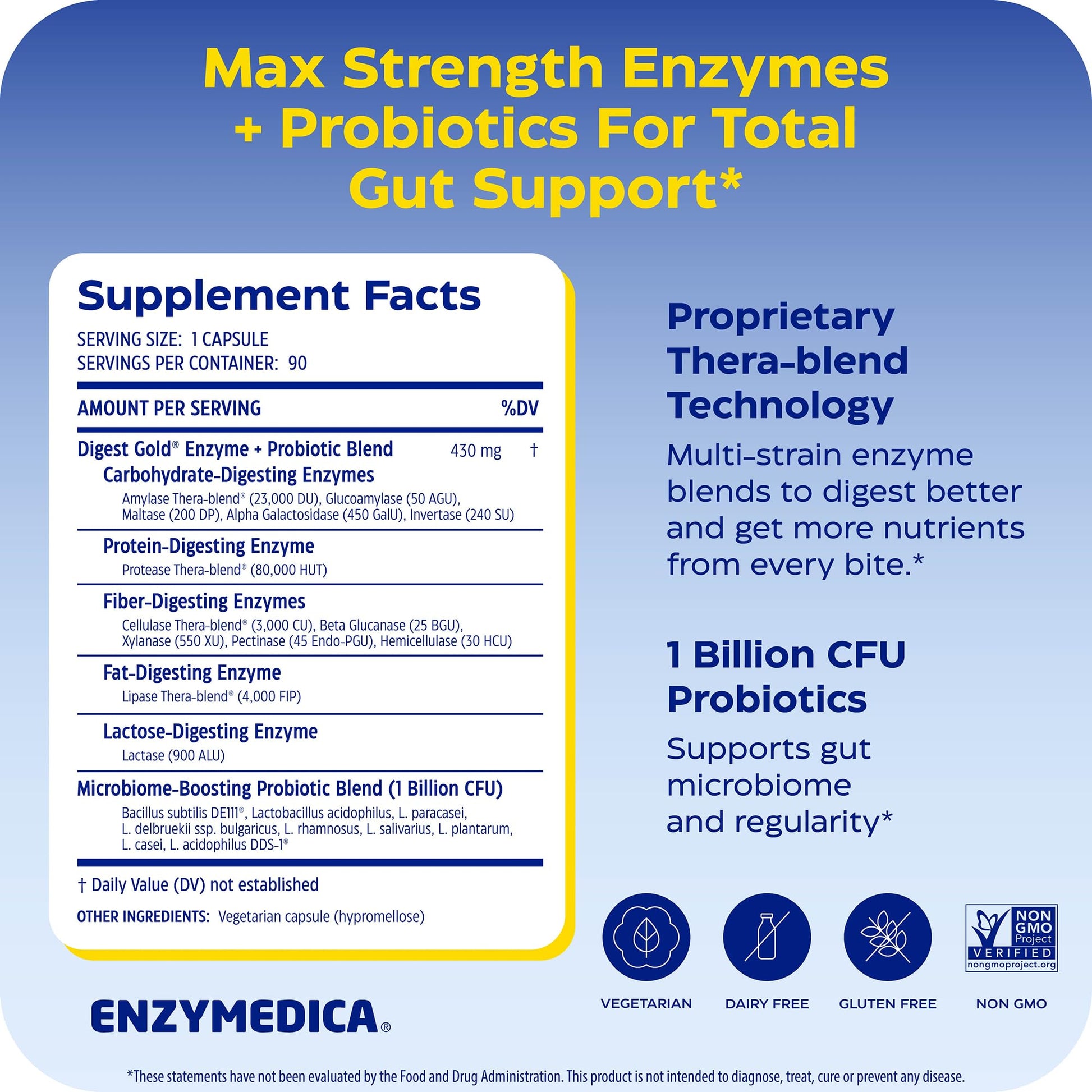 Enzymedica Digest Gold + Probiotics - Digestive Enzyme Supplement for Women & Men, Enzyme and Probiotic Capsules for Digestion, Gut Health Support, - Maple Wellness Supplements