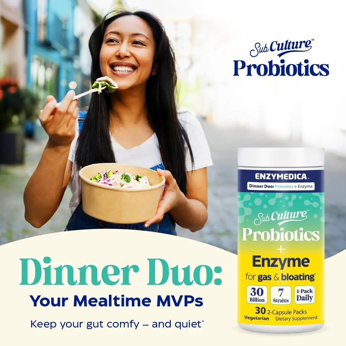Enzymedica Dinner Duo for Gas & Bloating – Probiotics + Digestive Enzyme Packets for Occasional Gas, 30B CFU of 7 Live Strains, Vegetarian – 30 Daily Packs - Maple Wellness Supplements