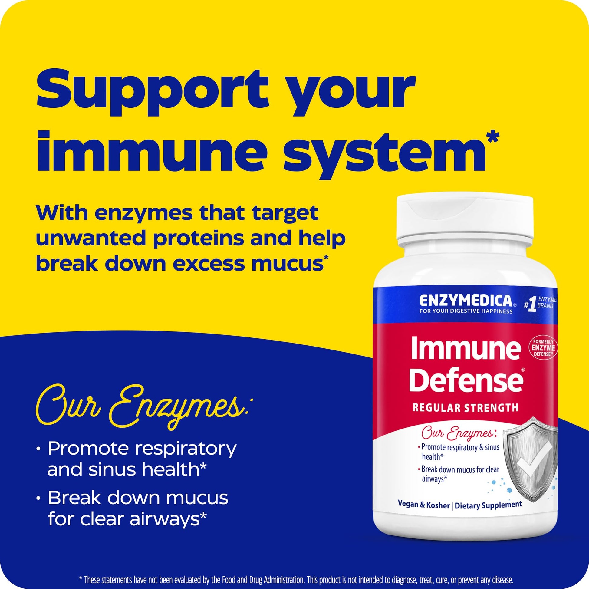 Enzymedica Immune Defense Regular Strength Caps - Proteolytic Enzyme Supplement for Men & Women, Immune Health Support Supplement with Protease, Catalase - Maple Wellness Supplements