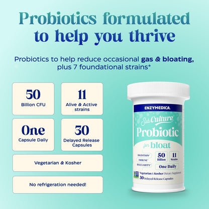 Enzymedica SubCulture Probiotic for Bloat & Digestive Health - Probiotic Supplement Capsules for Women & Men, 50 Billion CFU, Gut Health Support for Adults, - Maple Wellness Supplements