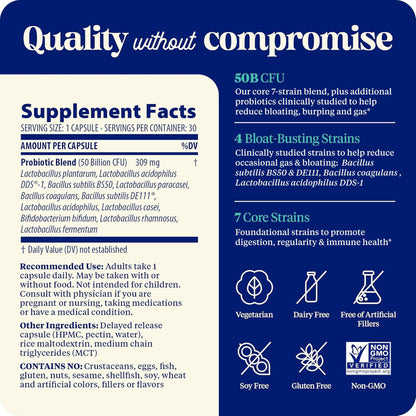 Enzymedica SubCulture Probiotic for Bloat & Digestive Health - Probiotic Supplement Capsules for Women & Men, 50 Billion CFU, Gut Health Support for Adults, - Maple Wellness Supplements