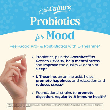 Enzymedica SubCulture Probiotics for Mood, Stress, & Sleep, 50 Billion CFU, Promotes Relaxation, Immune + Digestive Health & Regularity, 30 Count - Maple Wellness Supplements
