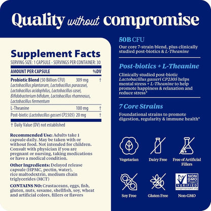 Enzymedica SubCulture Probiotics for Mood, Stress, & Sleep, 50 Billion CFU, Promotes Relaxation, Immune + Digestive Health & Regularity, 30 Count - Maple Wellness Supplements