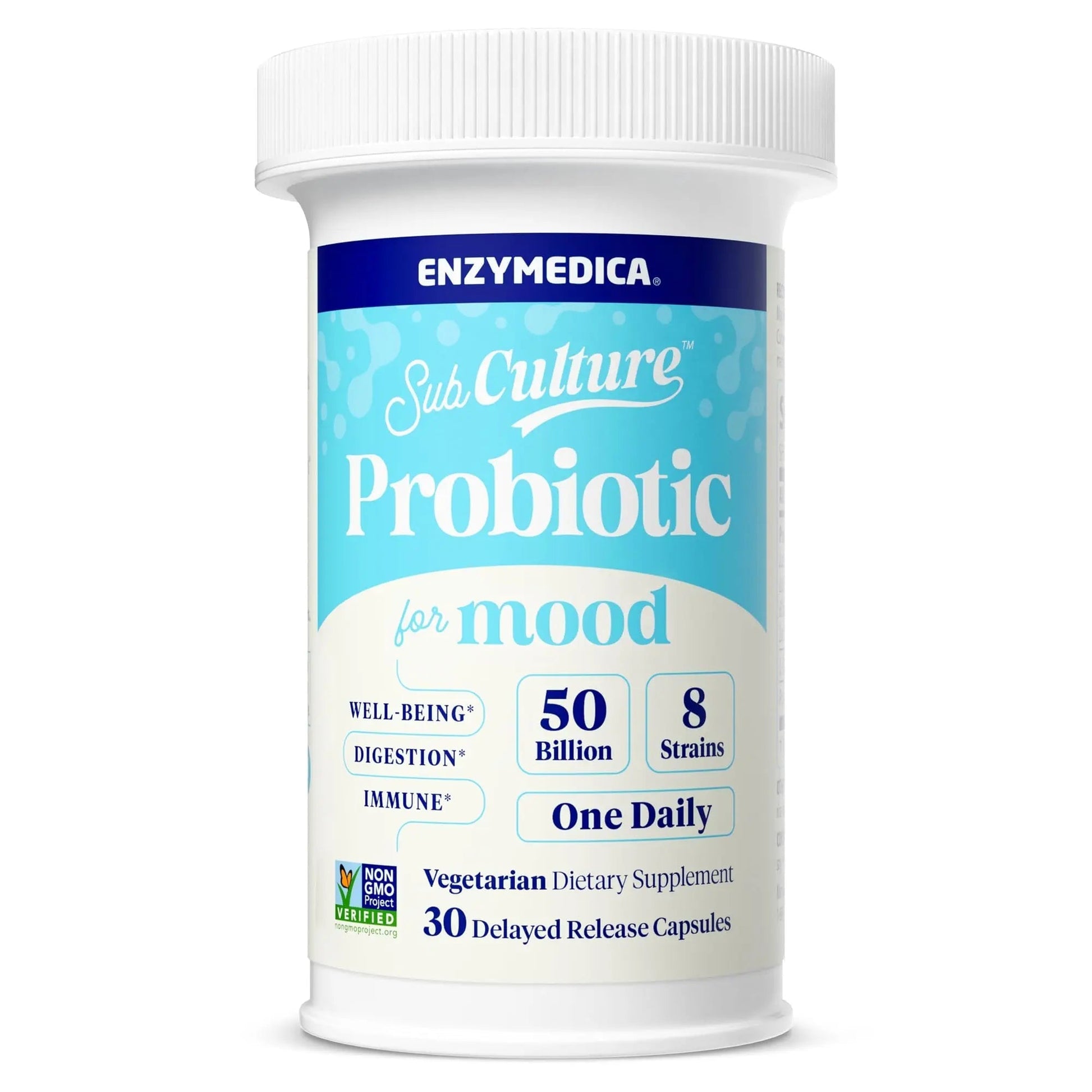 Enzymedica SubCulture Probiotics for Mood, Stress, & Sleep, 50 Billion CFU, Promotes Relaxation, Immune + Digestive Health & Regularity, 30 Count - Maple Wellness Supplements