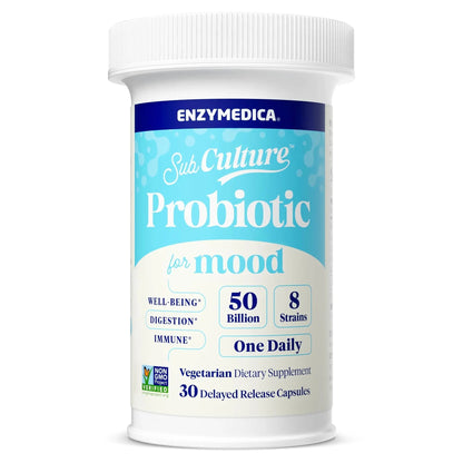 Enzymedica SubCulture Probiotics for Mood, Stress, & Sleep, 50 Billion CFU, Promotes Relaxation, Immune + Digestive Health & Regularity, 30 Count - Maple Wellness Supplements