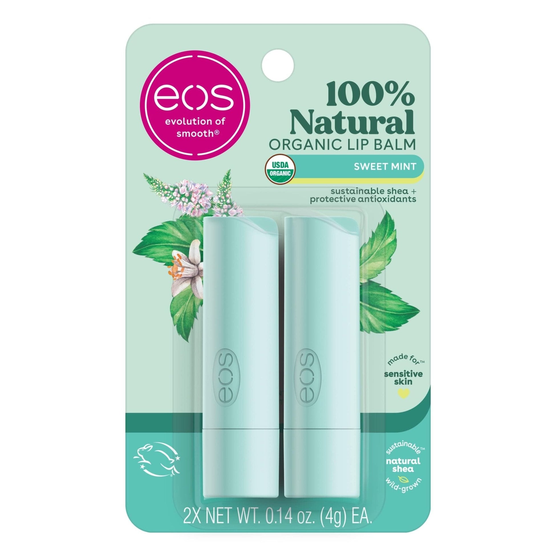 eos 100% Natural & Organic Lip Balm Sticks - Sweet Mint, All Natural Lip Balm, All-Day Moisture - Maple Wellness Supplements