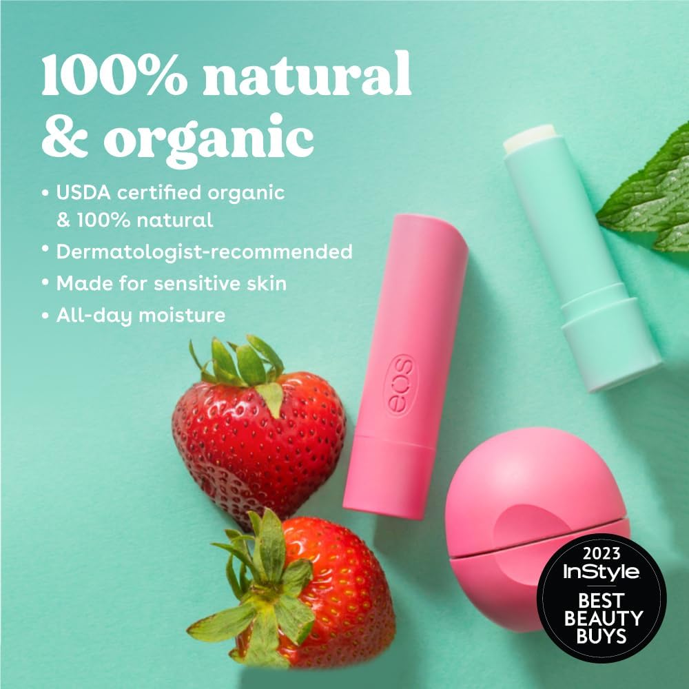 eos 100% Natural & Organic Lip Balm Sticks - Sweet Mint, All Natural Lip Balm, All-Day Moisture - Maple Wellness Supplements