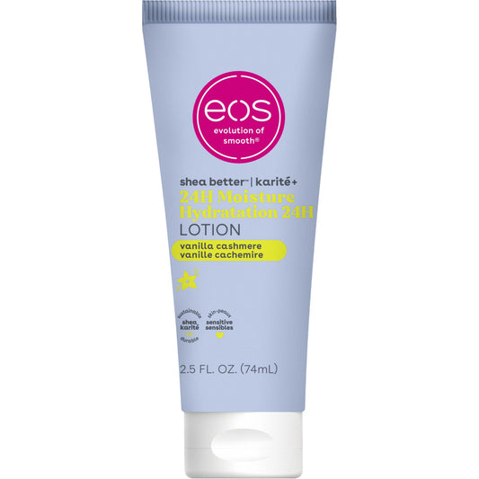 eos 24H Moisture Travel Body Lotion- Vanilla Cashmere, Travel Size Essential, Toiletries, Mini Body Lotion For Dry Skin, 2.5 fl oz - Maple Wellness Supplements