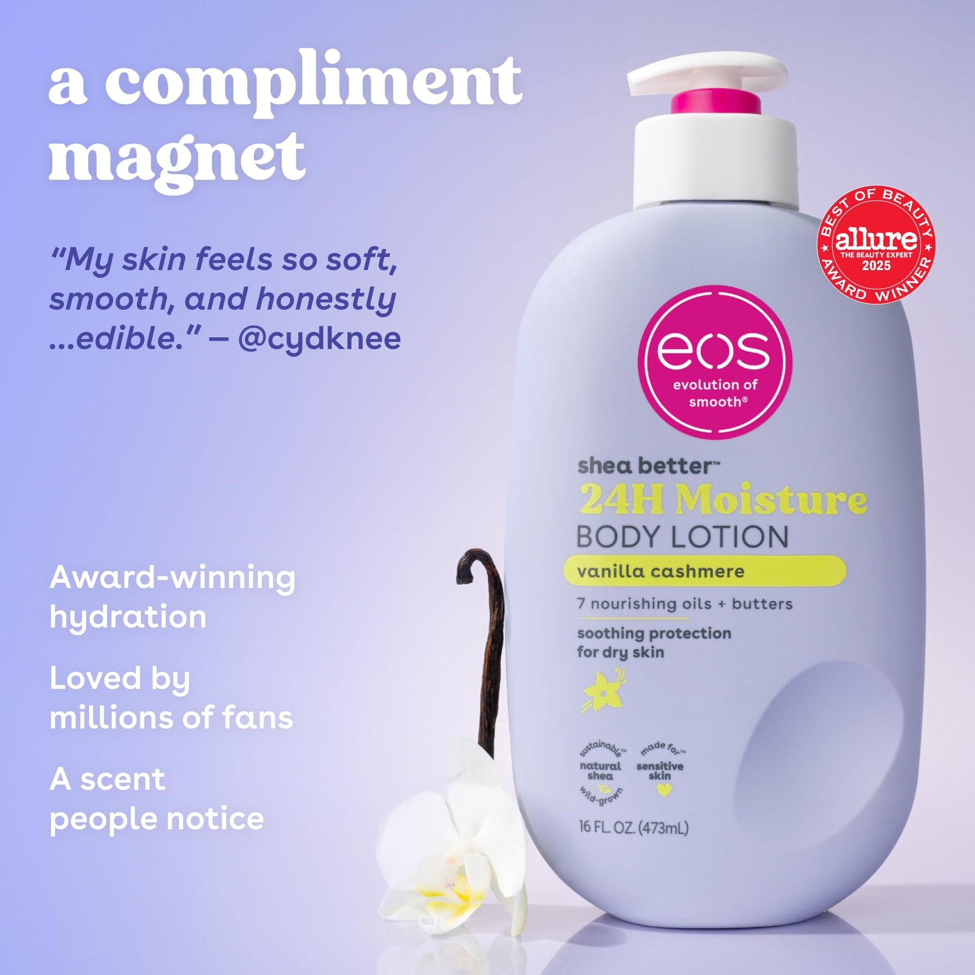 eos 24H Moisture Travel Body Lotion- Vanilla Cashmere, Travel Size Essential, Toiletries, Mini Body Lotion For Dry Skin, 2.5 fl oz - Maple Wellness Supplements