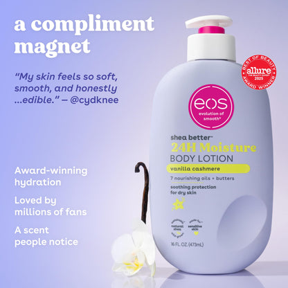 eos 24H Moisture Travel Body Lotion- Vanilla Cashmere, Travel Size Essential, Toiletries, Mini Body Lotion For Dry Skin, 2.5 fl oz - Maple Wellness Supplements